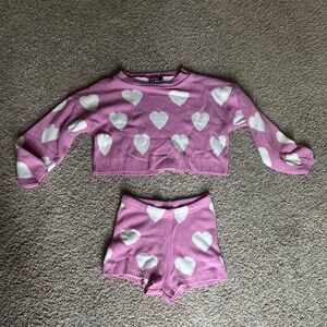 Nasty Gal Pink and White Heart Sweater Set